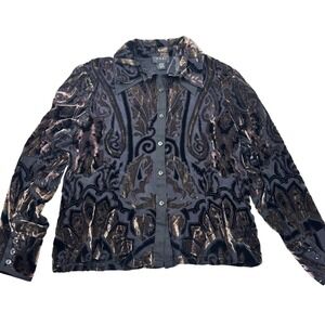 NABI Velvet Burnout Paisley Print Button Up Shirt Blouse Romantic Women's XL